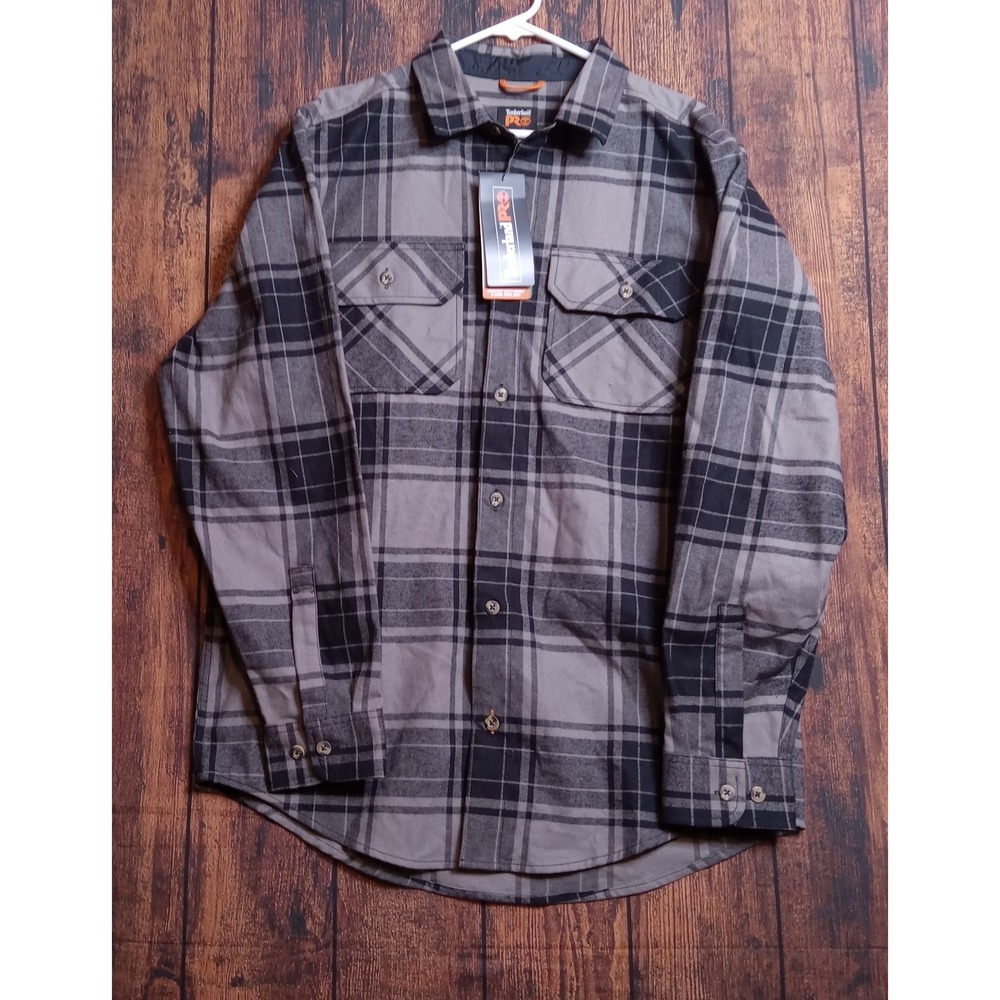 Timberland Pro NWT Heavey Flannel Work Shirt Men's Large Gray/Black